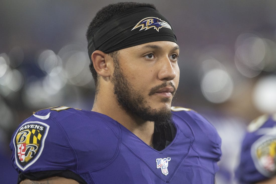 Aug 8, 2019; Baltimore, MD, USA; Baltimore Ravens linebacker Shane Ray (91) stands on the sidelines during the second quarter against the Jacksonville Jaguars at M&T Bank Stadium. Mandatory Credit: Tommy Gilligan-USA TODAY Sports