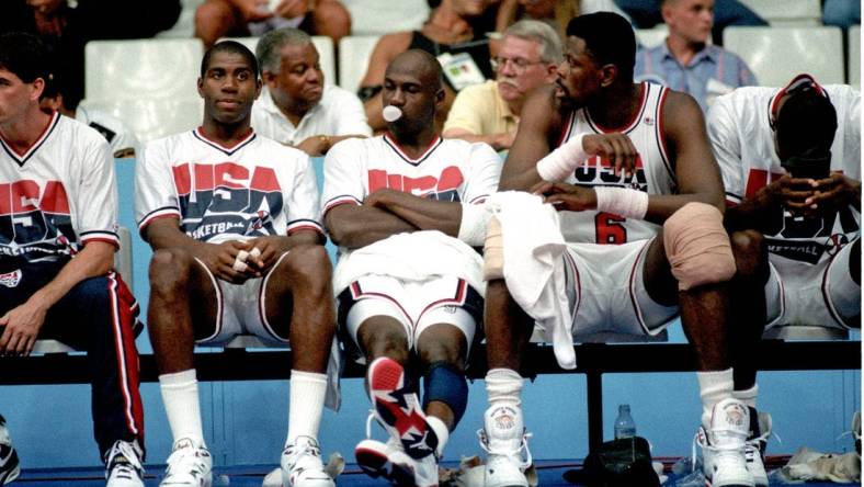 1992 Barcelona Summer Olympic Games -  Magic Johnson, Michael Jordan, Patrick Ewing.

Xxx Dream Team 435 Jpg S Oly Bko