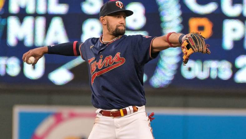 May 14, 2022; Minneapolis, Minnesota, USA; Minnesota Twins shortstop Royce Lewis (23) in action against the Cleveland Guardians at Target Field. Mandatory Credit: Jeffrey Becker-USA TODAY Sports