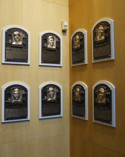 Jul 24, 2022; Cooperstown, New York, USA; Hall of Famers Bud Fowler, Buck O   Neil, Gil Hodges, Minnie Minoso, Tony Oliva, Jim Kaat and David Fritz   s Hall of Fame Plaques mounted permanently inside the National Baseball Hall of Fame after the Baseball Hall of Fame Induction Ceremony at Clark Sports Center. Mandatory Credit: Gregory Fisher-USA TODAY Sports