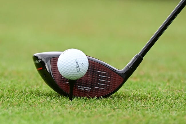 Aug 25, 2022; Atlanta, Georgia, USA; Close up view of the ball and club of Scott Scheffler during the first round of the TOUR Championship golf tournament. Mandatory Credit: Adam Hagy-USA TODAY Sports