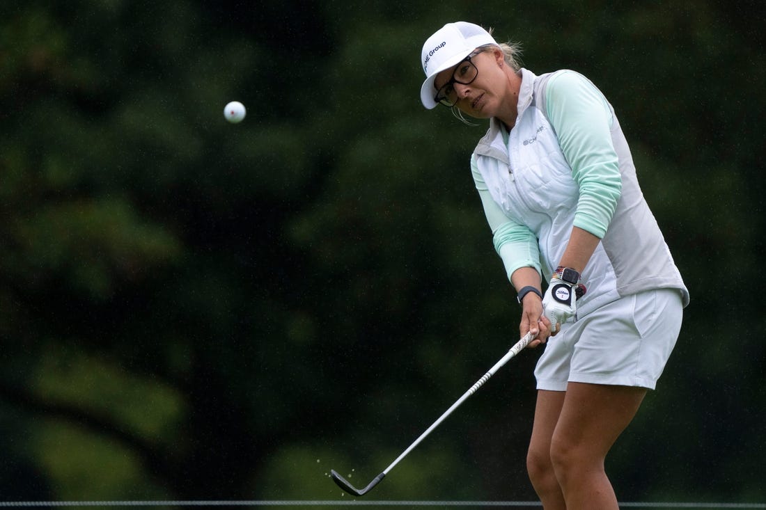 Sarah Kemp chips onto the green on hole one of the Kendale Course during the final round of the Kroger Queen City Championship presented by P&G at the Kenwood Country Club in Madeira on Sunday, Sept. 11, 2022.

Lpga Queen City Championship 0160