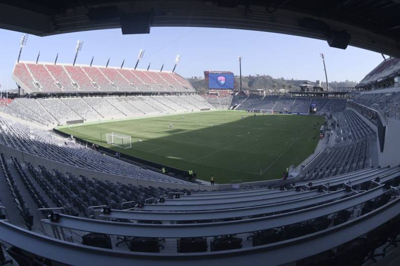 Sep 17, 2022; San Diego, California, USA; A general view inside Snapdragon Stadium prior to the match between San Diego Wave FC and Angel City FC. Mandatory Credit: Kelvin Kuo-USA TODAY Sports
