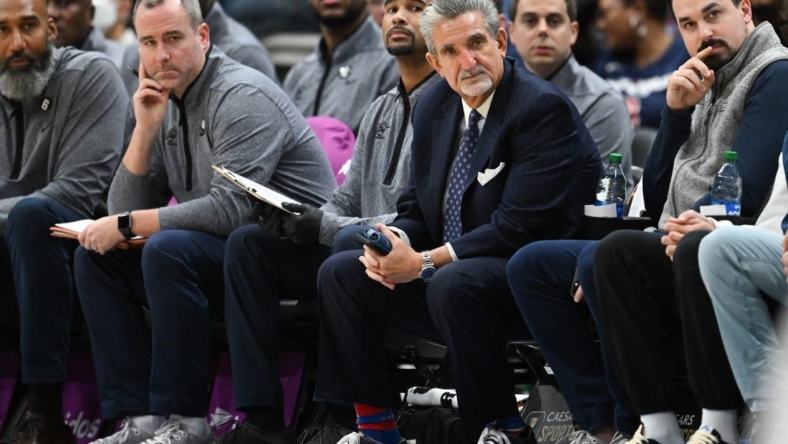 Oct 21, 2022; Washington, District of Columbia, USA; Monumental sports owner Ted Leonsis sits court  side during the first half of the game between the Washington Wizards and the Chicago Bulls  at Capital One Arena. Mandatory Credit: Tommy Gilligan-USA TODAY Sports