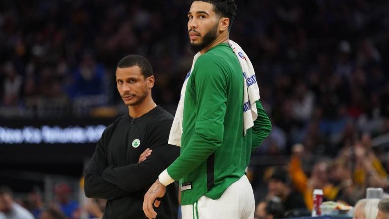 Boston Celtics forward Jayson Tatum and head coach Joe Mazzulla described the team as "disconnected" and lacking defensive identity. Mandatory Credit: Cary Edmondson-USA TODAY Sports