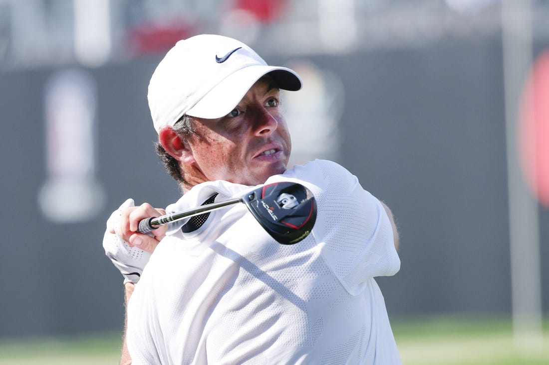 Mar 3, 2023; Orlando, Florida, USA; Rory McIlroy hits his drive on the 18th hole during the second round of the Arnold Palmer Invitational golf tournament. Mandatory Credit: Reinhold Matay-USA TODAY Sports