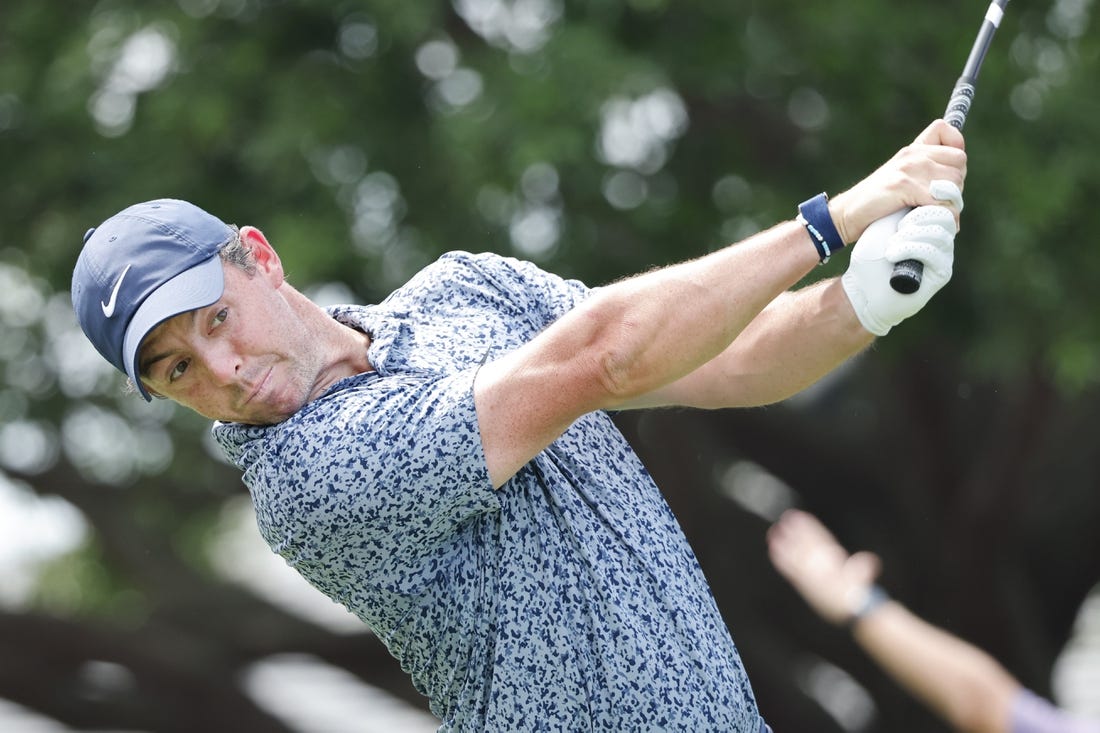 Mar 5, 2023; Orlando, Florida, USA; Rory McIlroy hits his drive on the first hole during the final round of the Arnold Palmer Invitational golf tournament. Mandatory Credit: Reinhold Matay-USA TODAY Sports