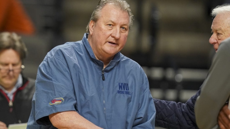 Mar 15, 2023; Birmingham, AL, USA; West Virginia Mountaineers head coach Bob Huggins during practice at Legacy Arena. Mandatory Credit: Marvin Gentry-USA TODAY Sports