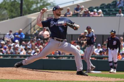 Mar 22, 2023; Lakeland, Florida, USA; Atlanta Braves starting pitcher Mike Soroka (40) throws a pitch during the first inning against the Detroit Tigers at Publix Field at Joker Marchant Stadium. Mandatory Credit: Mike Watters-USA TODAY Sports