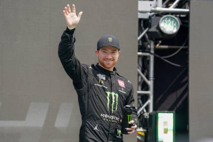 Mar 26, 2023; Austin, Texas, USA;  NASCAR Cup Series driver Tyler Reddick (45) is introduced at Circuit of the Americas. Mandatory Credit: Daniel Dunn-USA TODAY Sports