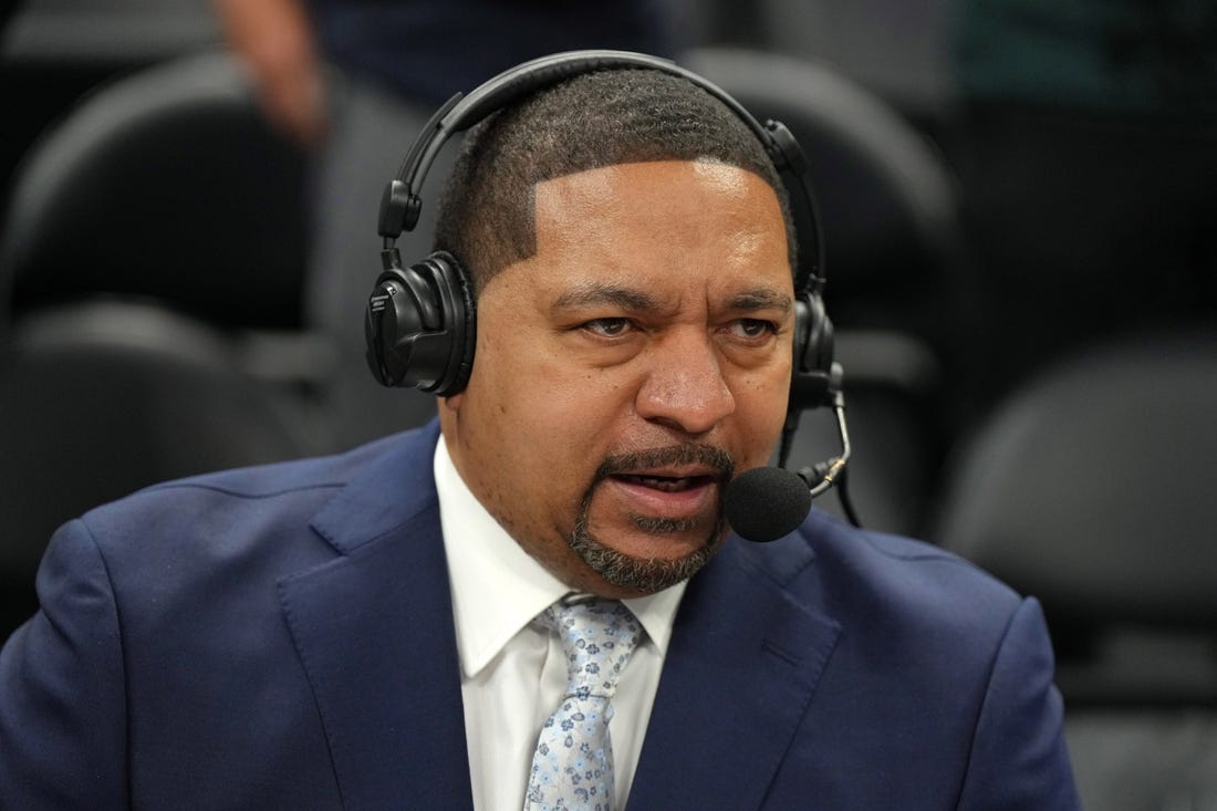 Apr 5, 2023; Los Angeles, California, USA; ESPN analyst Mark Jackson during the game between the LA Clippers and the Los Angeles Lakers at Crypto.com Arena. Mandatory Credit: Kirby Lee-USA TODAY Sports