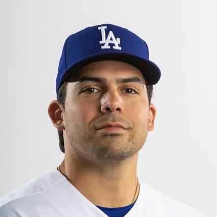 Feb 22, 2023; Glendale, AZ, US; Los Angeles Dodgers pitcher Tyler Cyr poses for a portrait during photo day at Camelback Ranch. Mandatory Credit: Mark J. Rebilas-USA TODAY Sports