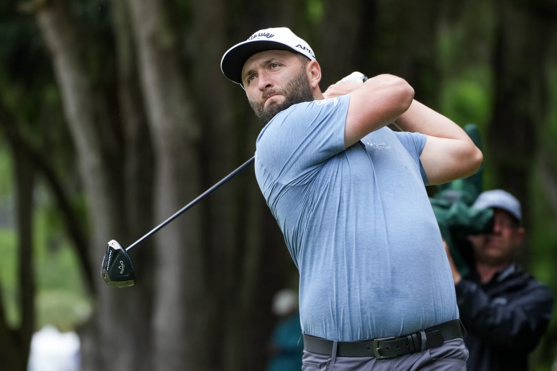 Apr 13, 2023; Hilton Head, South Carolina, USA; Jon Rahm playing from the second tee during the first round of the RBC Heritage golf tournament. Mandatory Credit: David Yeazell-USA TODAY Sports