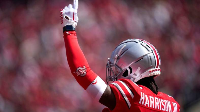 A run of first-round wide receivers from Ohio State won't end in 2024. Buckeyes wide receiver Marvin Harrison Jr. could be in play as a top-five pick next April. Mandatory Credit: Joseph Scheller-The Columbus Dispatch

Football Ceb Osufb Spring Game Ohio State At Ohio State