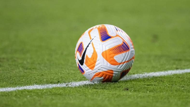 Apr 19, 2023; Glendale, Arizona, USA; Detailed view of an official Nike soccer ball on the field during Mexico against USA during the Allstate Continental Classico at State Farm Stadium. Mandatory Credit: Mark J. Rebilas-USA TODAY Sports