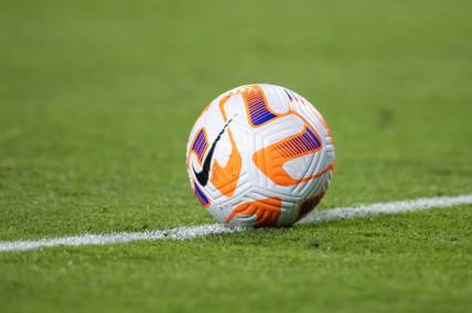 Apr 19, 2023; Glendale, Arizona, USA; Detailed view of an official Nike soccer ball on the field during Mexico against USA during the Allstate Continental Classico at State Farm Stadium. Mandatory Credit: Mark J. Rebilas-USA TODAY Sports
