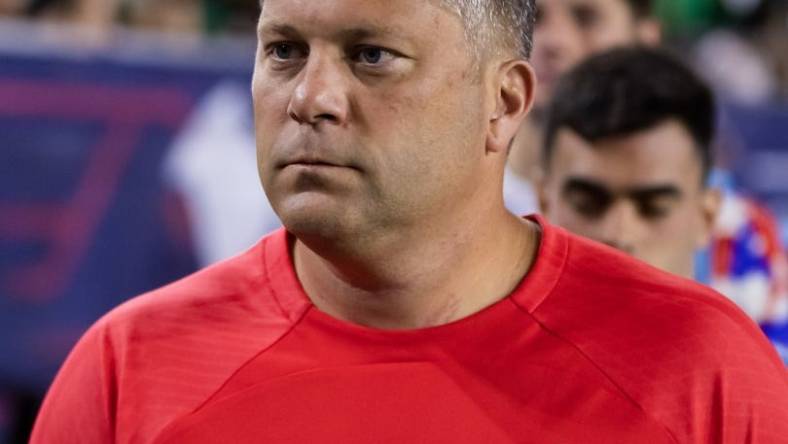 Apr 19, 2023; Glendale, Arizona, USA; USA assistant coach B.J. Callaghan during the Allstate Continental Classico at State Farm Stadium. Mandatory Credit: Mark J. Rebilas-USA TODAY Sports