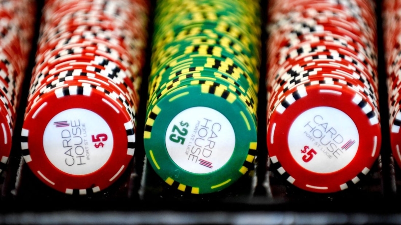 Poker chips are seen on a table ready for use on Friday, April 28, 2023, at the Card House in Port St. Lucie.

Tcn Adult Arcades 002