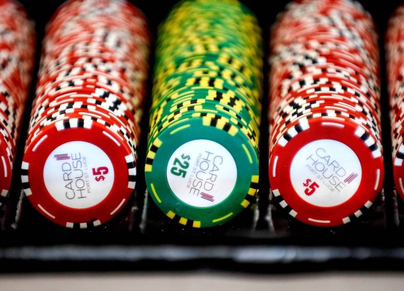 Poker chips are seen on a table ready for use on Friday, April 28, 2023, at the Card House in Port St. Lucie.

Tcn Adult Arcades 002