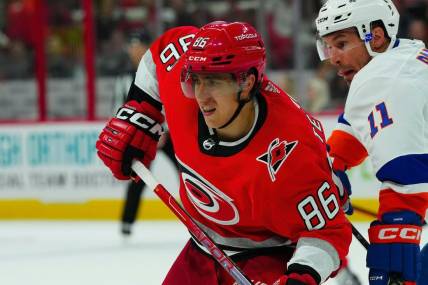 Canes F Teuvo Teravainen (hand) eyes return vs. Panthers