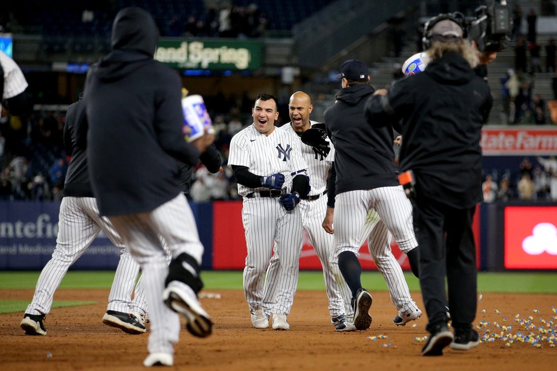 Yanks rally past Guardians 4-3 in 10 as Bader, Peraza leave with