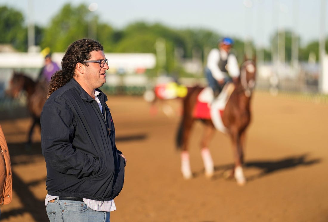 May 4, 2023; Louisville, KY, USA; Trainer Saffie Joseph at Churchill Downs on Thursday May 4, 2023, in Louisville, Ky. Joseph has Lord Miles in Saturday's Kentucky Derby. Two of Joseph's horses, Parents Pride and Chasing Artie, have died since Churchill Downs' opening night of Kentucky Derby Week. Mandatory Credit: Matt Stone-USA TODAY Sports