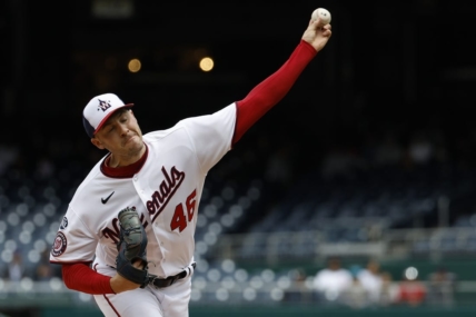 May 4, 2023; Washington, District of Columbia, USA; Washington Nationals starting pitcher Patrick Corbin (46) pitches against the Chicago Cubs during the first inning at Nationals Park. Mandatory Credit: Geoff Burke-USA TODAY Sports