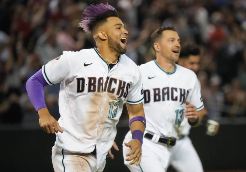 Phoenix, Arizona, USA. 23rd Apr, 2022. Kyle Nelson (50) of the Arizona  Diamondbacks walks off the field after getting the 3rd out of the to of the  same between the New York