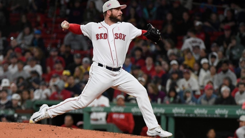 May 14, 2023; Boston, Massachusetts, USA; Boston Red Sox relief pitcher Ryan Brasier (70) pitches against the St. Louis Cardinals during the sixth inning at Fenway Park. Mandatory Credit: Eric Canha-USA TODAY Sports