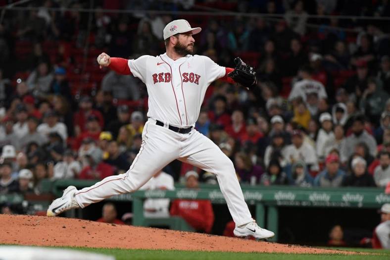 May 14, 2023; Boston, Massachusetts, USA; Boston Red Sox relief pitcher Ryan Brasier (70) pitches against the St. Louis Cardinals during the sixth inning at Fenway Park. Mandatory Credit: Eric Canha-USA TODAY Sports