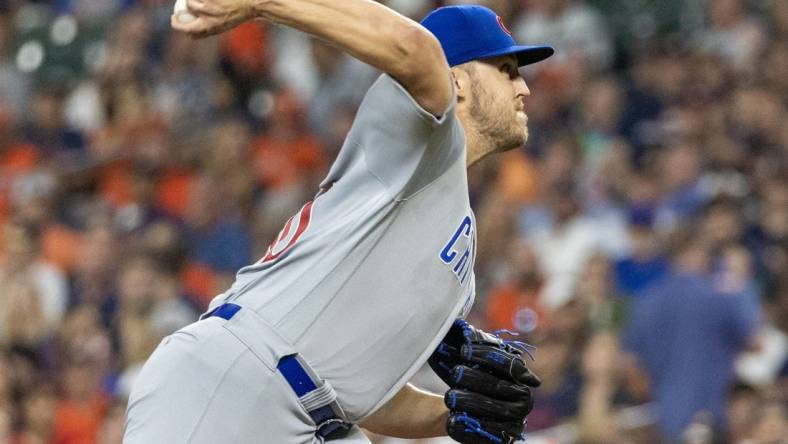 May 15, 2023; Houston, Texas, USA;  Chicago Cubs starting pitcher Jameson Taillon (50) pitches against the Houston Astros in the first inning at Minute Maid Park. Mandatory Credit: Thomas Shea-USA TODAY Sports