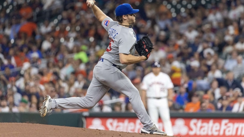 May 16, 2023; Houston, Texas, USA;  Chicago Cubs starting pitcher Justin Steele (35) pitches against the Houston Astros in the first inning at Minute Maid Park. Mandatory Credit: Thomas Shea-USA TODAY Sports