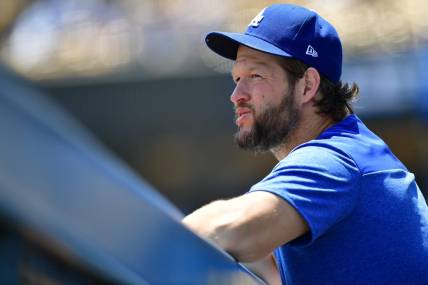 May 17, 2023; Los Angeles, California, USA; Los Angeles Dodgers starting pitcher Clayton Kershaw (22) before the game against the Minnesota Twins at Dodger Stadium. Mandatory Credit: Gary A. Vasquez-USA TODAY Sports