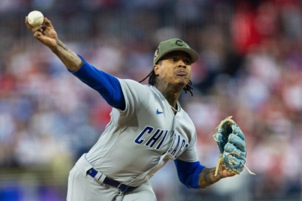 May 19, 2023; Philadelphia, Pennsylvania, USA; Chicago Cubs starting pitcher Marcus Stroman (0) throws a pitch during the second inning against the Philadelphia Phillies at Citizens Bank Park. Mandatory Credit: Bill Streicher-USA TODAY Sports