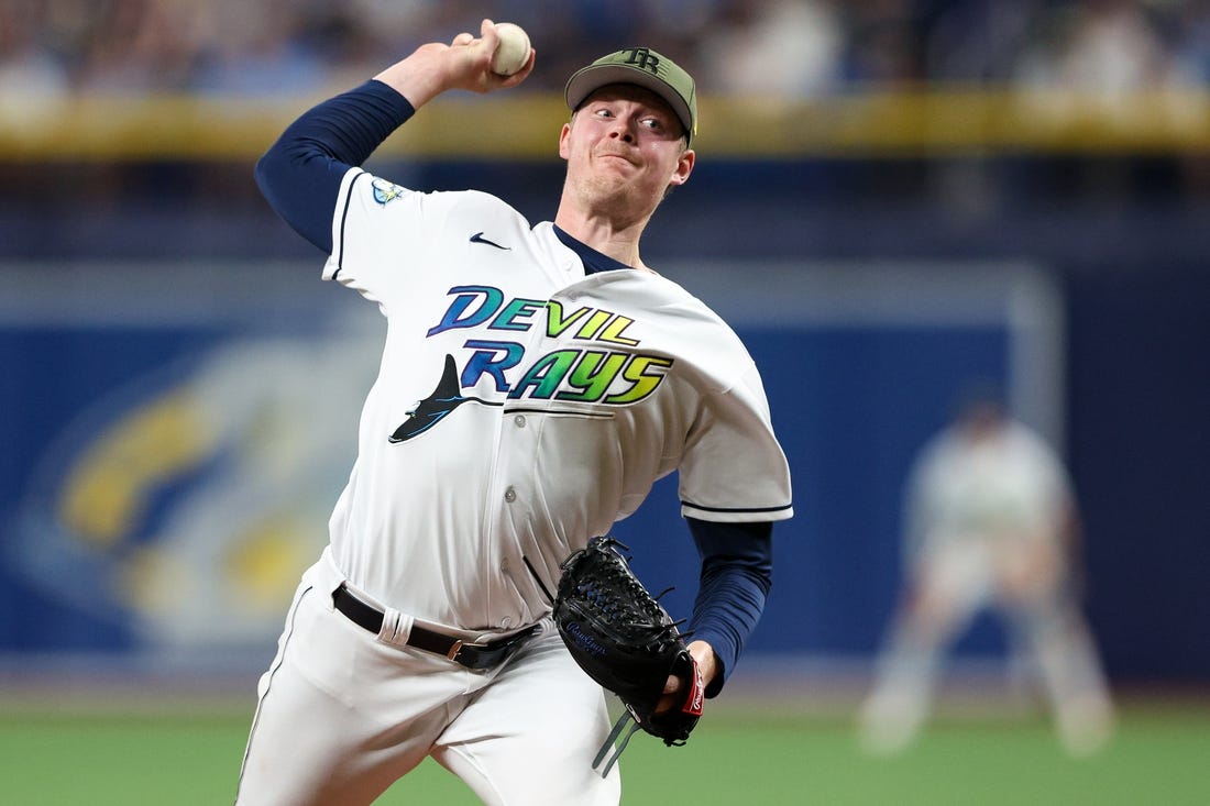 May 19, 2023; St. Petersburg, Florida, USA;  Tampa Bay Rays relief pitcher Pete Fairbanks (29) throws a pitch against the Milwaukee Brewers in the ninth inning at Tropicana Field. Mandatory Credit: Nathan Ray Seebeck-USA TODAY Sports