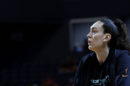 May 19, 2023; Washington, District of Columbia, USA; New York Liberty forward Breanna Stewart (30) stands on the court during warmup prior to the game against the Washington Mystics at Entertainment & Sports Arena. Mandatory Credit: Geoff Burke-USA TODAY Sports