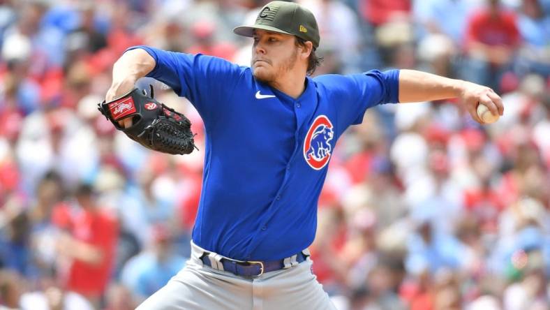 May 21, 2023; Philadelphia, Pennsylvania, USA; Chicago Cubs starting pitcher Justin Steele (35) throws a pitch against the Philadelphia Phillies during the fifth inning at Citizens Bank Park. Mandatory Credit: Eric Hartline-USA TODAY Sports