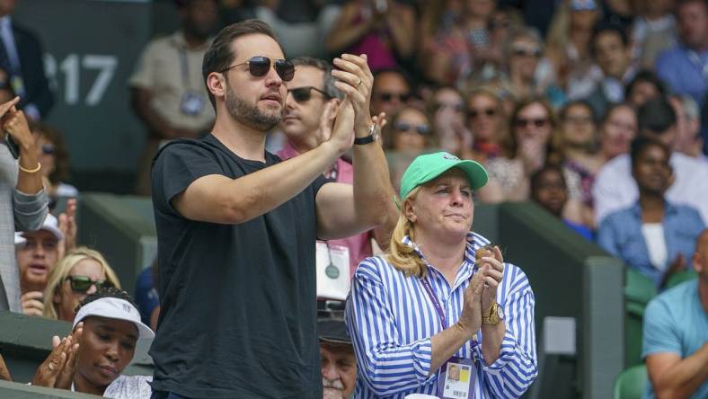 Jul 11, 2019; London, United Kingdom; Alexis Ohanian in attendance for the Serena Williams (USA) and  Barbora Strycova (CZE) match on day 10 at the All England Lawn and Croquet Club. Mandatory Credit: Susan Mullane-USA TODAY Sports