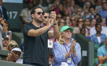 Jul 11, 2019; London, United Kingdom; Alexis Ohanian in attendance for the Serena Williams (USA) and  Barbora Strycova (CZE) match on day 10 at the All England Lawn and Croquet Club. Mandatory Credit: Susan Mullane-USA TODAY Sports