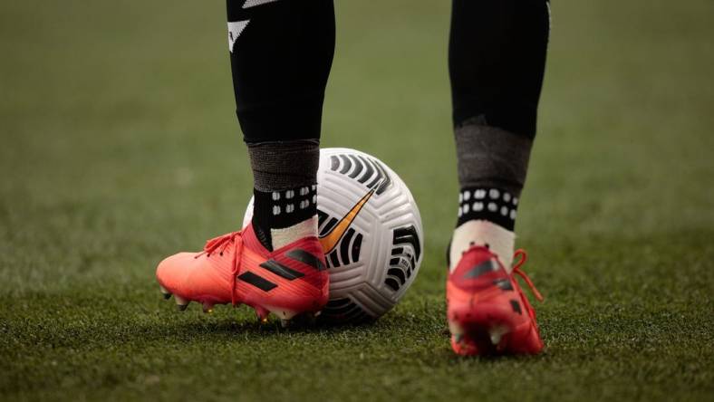 Jun 6, 2021; Denver, Colorado, USA; A general view of the match ball in the second half between Honduras and Costa Rica during the 2021 CONCACAF Nations League Finals soccer series third place match at Empower Field at Mile High. Mandatory Credit: Isaiah J. Downing-USA TODAY Sports