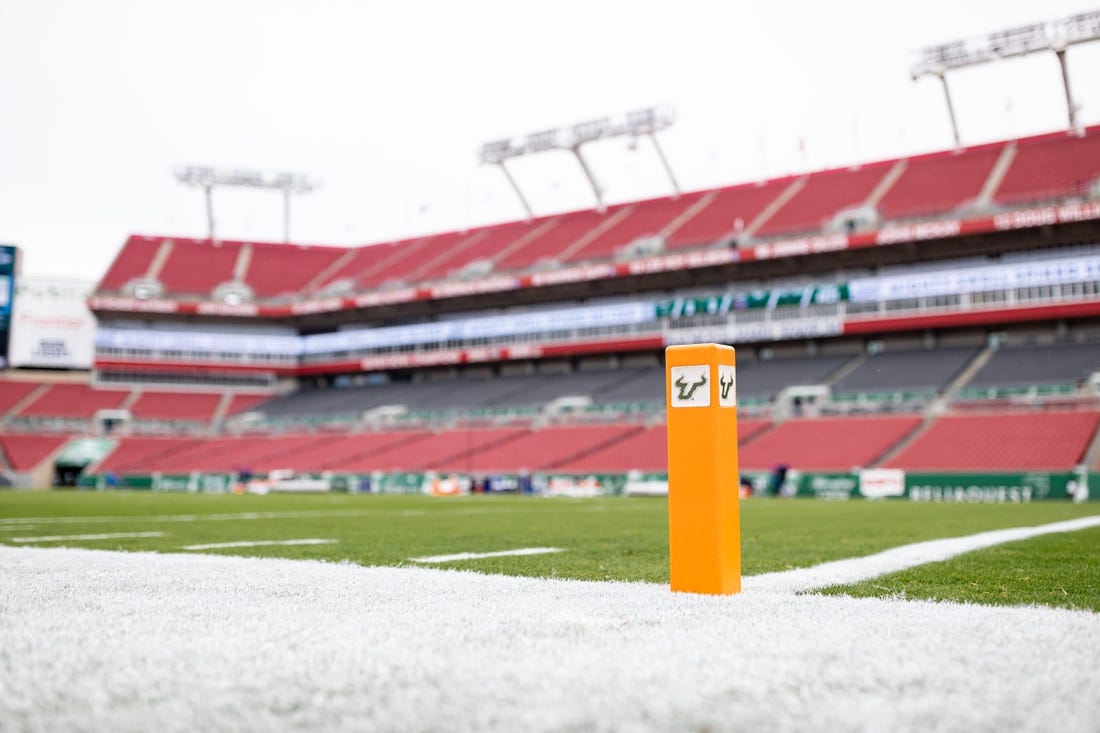 A pylon with a USF logo before the game between the Florida Gators and the South Florida Bulls at Raymond James Stadium in Tampa, FL on Saturday, September 11, 2021.

Flgai 091121 Gatorsfb Usf 1252 Mattpendleton