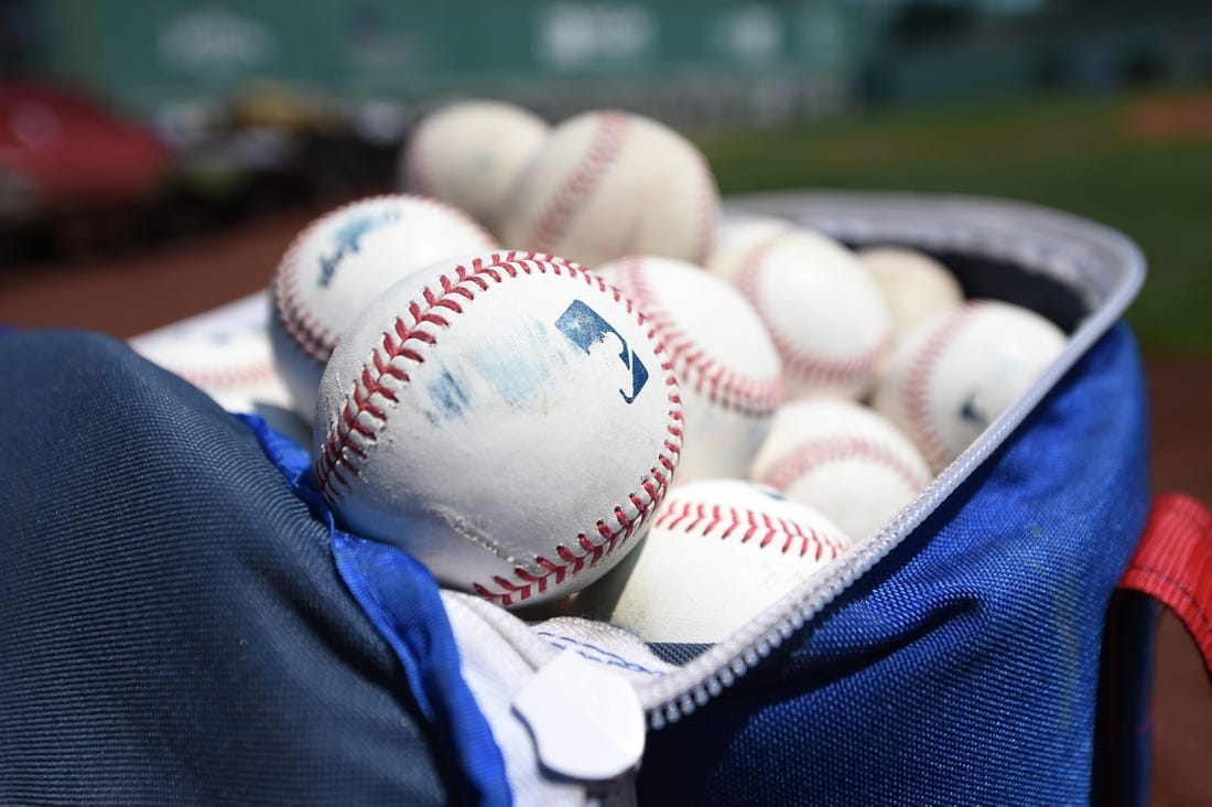 Jul 24, 2022; Boston, Massachusetts, USA;  A general view of practice balls prior to a game between the Boston Red Sox and Toronto Blue Jays at Fenway Park. Mandatory Credit: Bob DeChiara-USA TODAY Sports