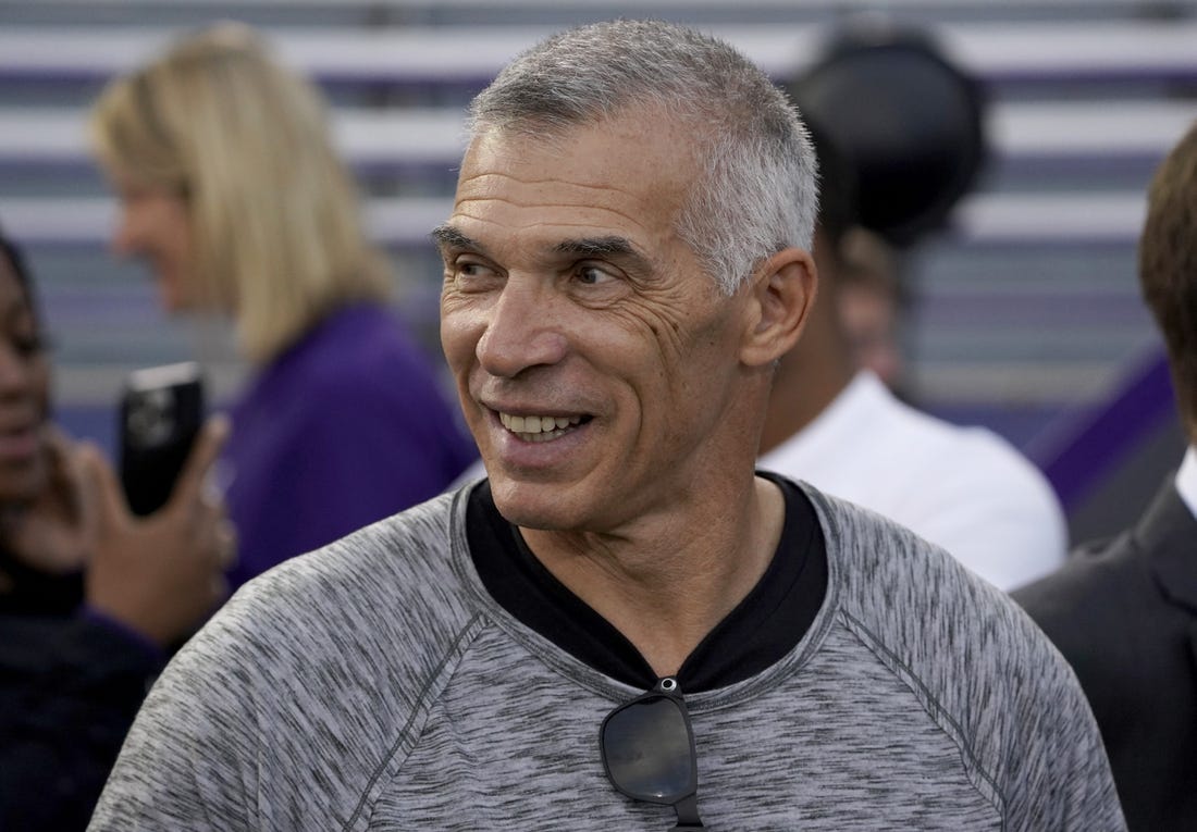 Sep 24, 2022; Evanston, Illinois, USA; Former New York Yankees manager and Northwestern Wildcats alum Joe Girardi on the sidelines before a game between the Northwestern Wildcats and the Miami (Ohio) Redhawks at Ryan Field. Mandatory Credit: David Banks-USA TODAY Sports
