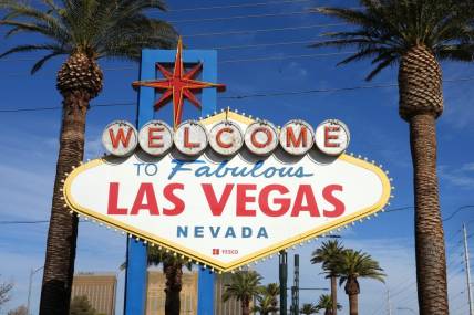 Dec 4, 2022; Paradise, Nevada, USA; The Welcome to Fabulous Las Vegas sign on the Las Vegas strip. Mandatory Credit: Kirby Lee-USA TODAY Sports
