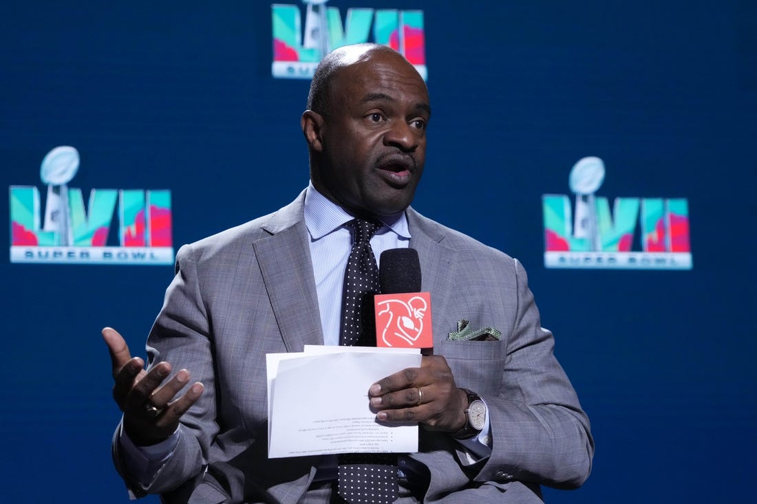 Feb 8, 2023; Phoenix, AZ, USA; NFL Players Association executive director DeMaurice Smith speaks during the NFLPA press conference at the Phoenix Convention Center. Mandatory Credit: Kirby Lee-USA TODAY Sports