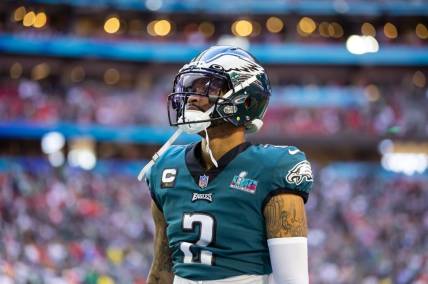 Philadelphia Eagles cornerback Darius Slay (2) against the Kansas City Chiefs during Super Bowl LVII at State Farm Stadium. Mandatory Credit: Mark J. Rebilas-USA TODAY Sports