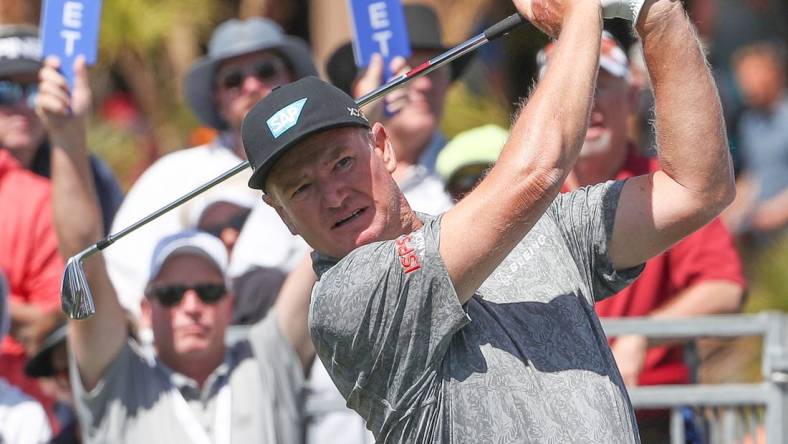 Ernie Els tees off on the 10th hole during the Galleri Classic at Mission Hills Country Club in Rancho Mirage, March 24, 2023.

Galleri Classic Friday 34