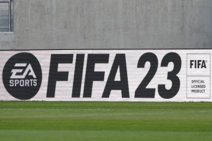 Mar 25, 2023; San Diego, California, USA; Branding of FIFA is seen  at Snapdragon Stadium. Mandatory Credit: Michael Madrid-USA TODAY Sports
