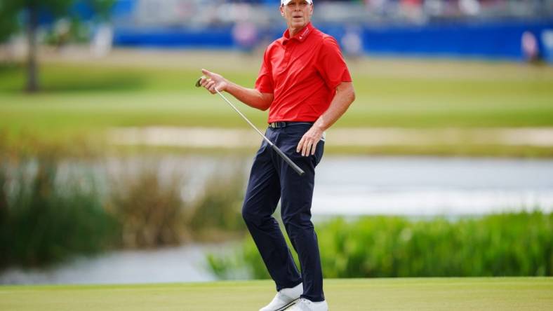 Apr 21, 2023; Avondale, Louisiana, USA; Steve Stricker walks the ninth green during the second round of the Zurich Classic of New Orleans golf tournament. Mandatory Credit: Andrew Wevers-USA TODAY Sports