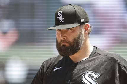 May 31, 2023; Chicago, Illinois, USA; Chicago White Sox starting pitcher Lance Lynn (33) returns to dugout after pitching against the Los Angeles Angels during the first inning at Guaranteed Rate Field. Mandatory Credit: Kamil Krzaczynski-USA TODAY Sports